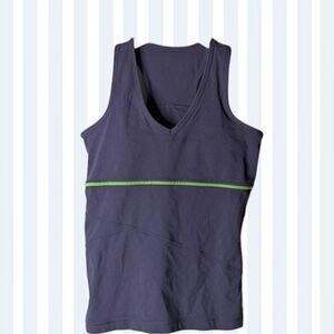 Navy Blue Green Trim Cotton Blend Stretch Gym Top Size M 8 10